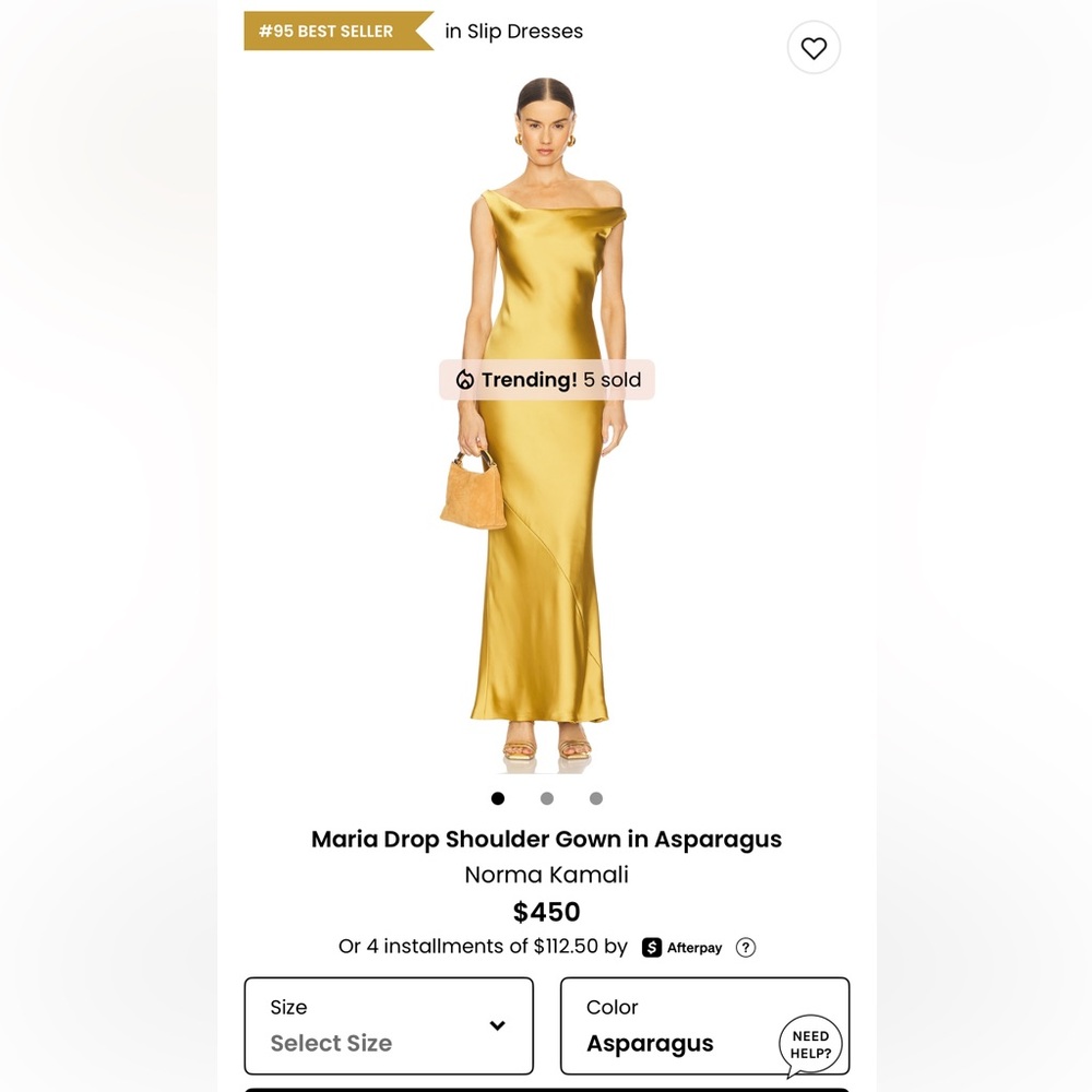 Norma Kamali Maria Drop Shoulder Maxi Dress in Asparagus- XS